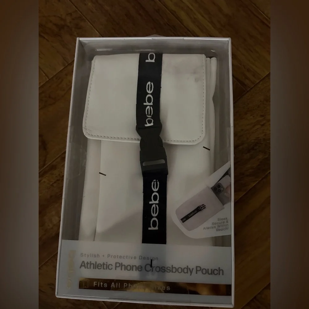 Bebe White Phone Crossbody with Black Strap
